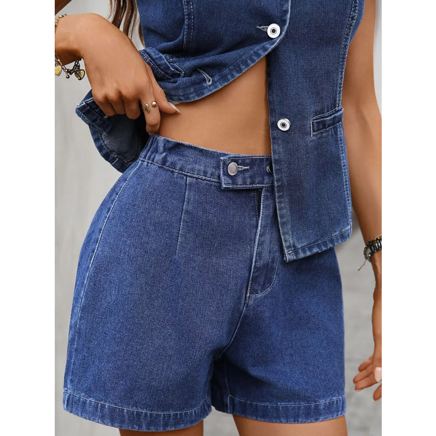 Sleeveless Button-Down Denim Vest & Shorts Set Apparel and Accessories