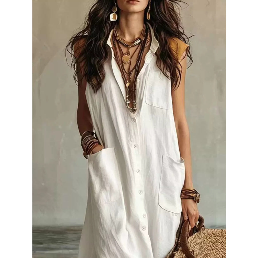 Sleeveless Button-Down Linen Maxi Dress Apparel and Accessories