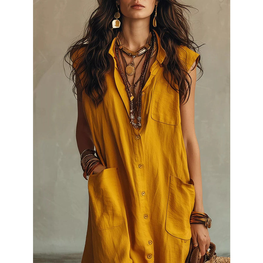 Sleeveless Button-Down Linen Maxi Dress Apparel and Accessories