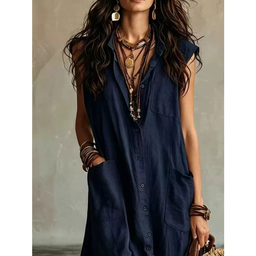 Sleeveless Button-Down Linen Maxi Dress Apparel and Accessories