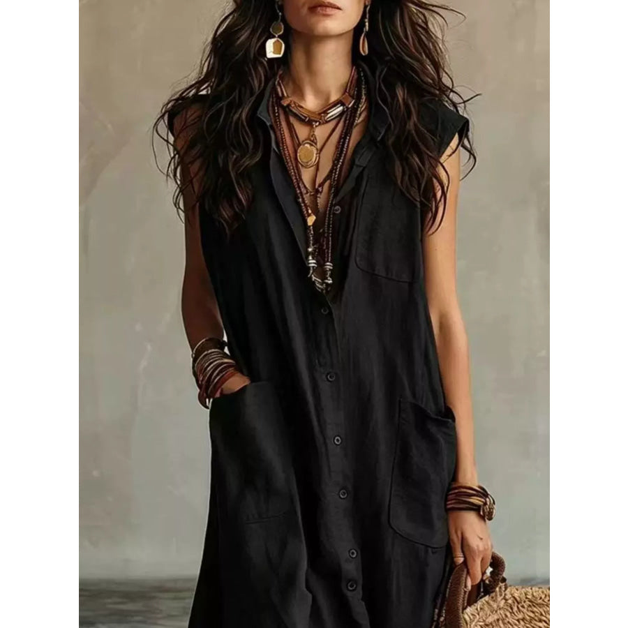 Sleeveless Button-Down Linen Maxi Dress Apparel and Accessories