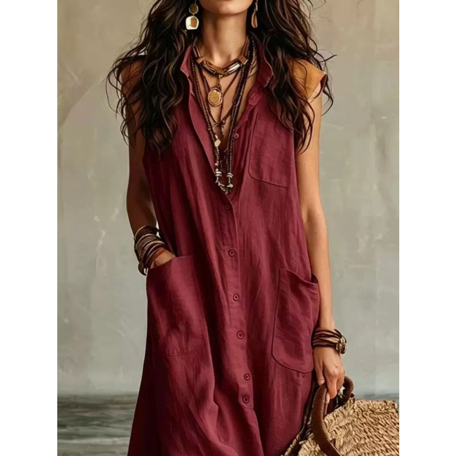 Sleeveless Button-Down Linen Maxi Dress Apparel and Accessories