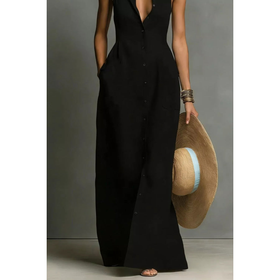 Sleeveless Button-Down Maxi Dress Apparel and Accessories