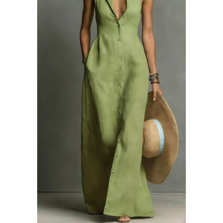 Sleeveless Button-Down Maxi Dress Apparel and Accessories