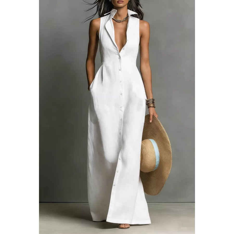 Sleeveless Button-Down Maxi Dress White / S Apparel and Accessories