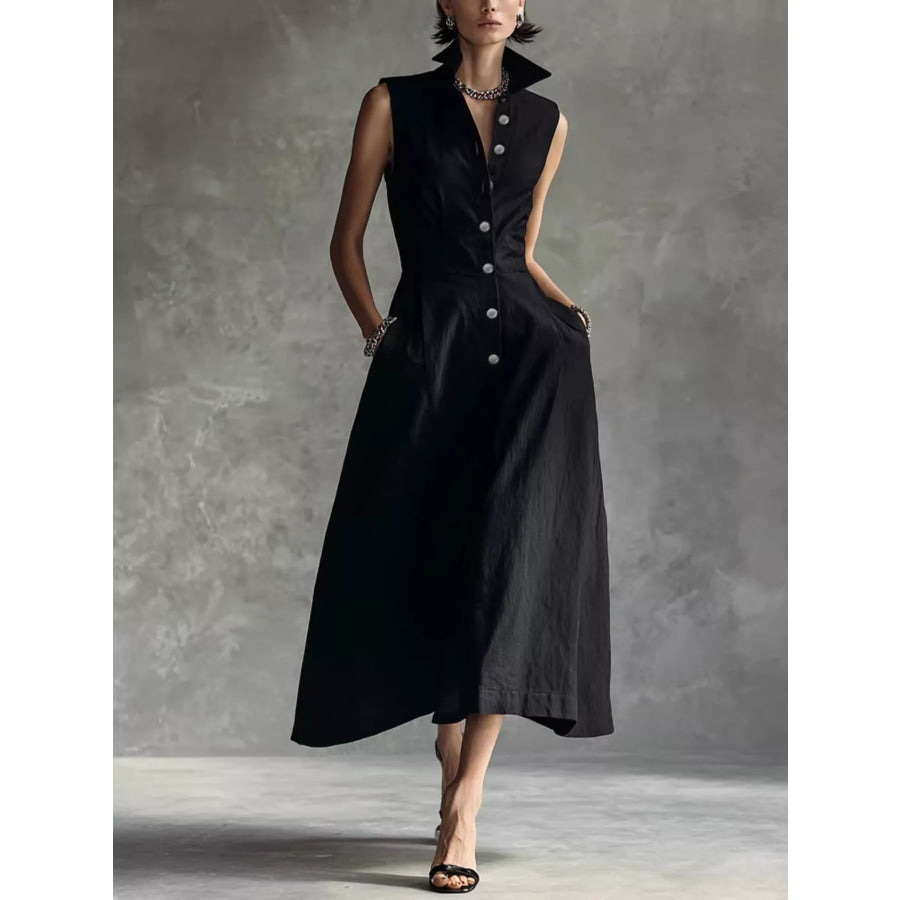 Sleeveless Button-Down Midi Shirt Dress Apparel and Accessories
