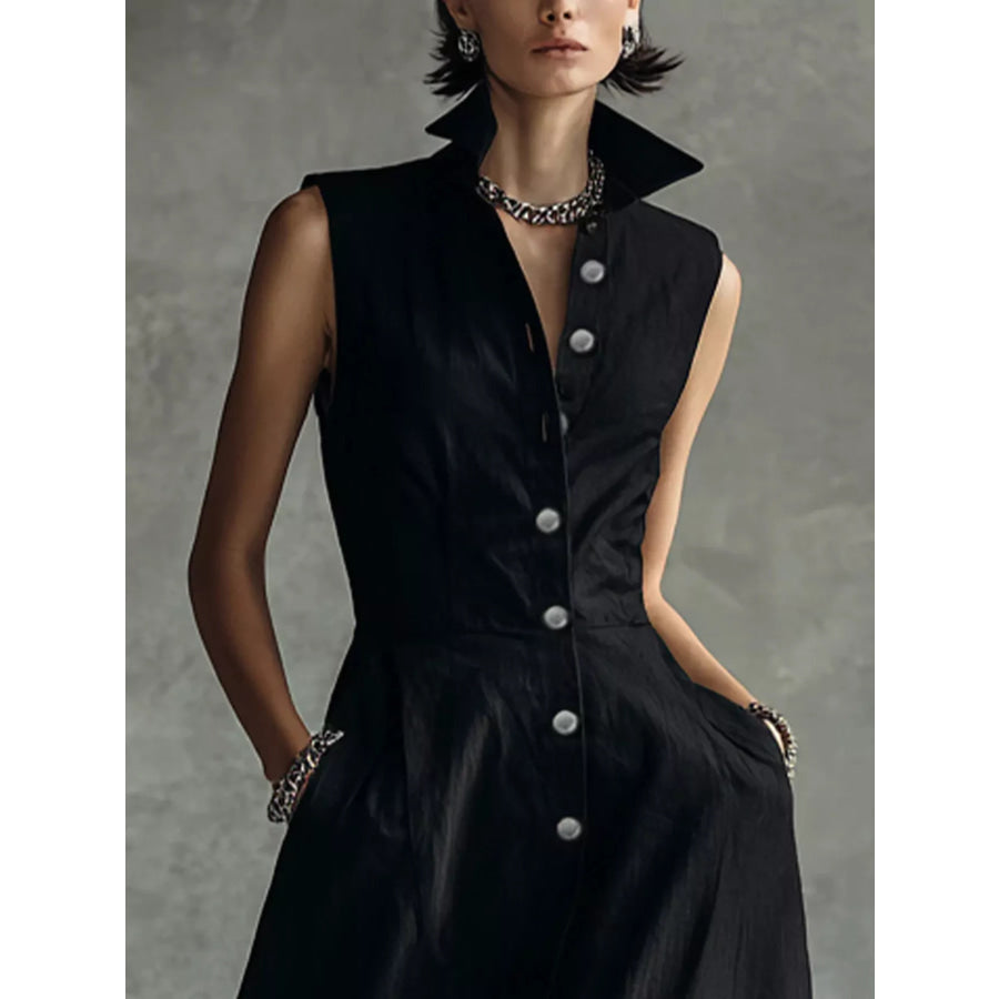 Sleeveless Button-Down Midi Shirt Dress Apparel and Accessories