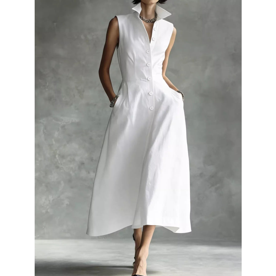 Sleeveless Button-Down Midi Shirt Dress Apparel and Accessories