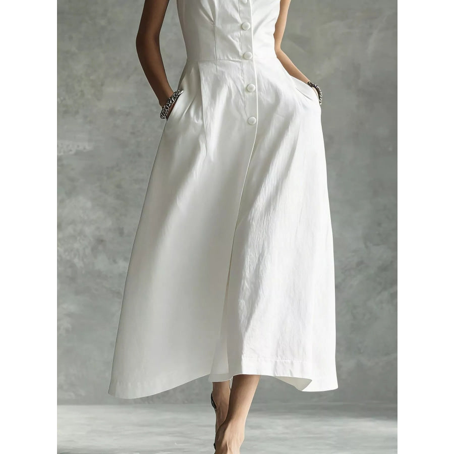 Sleeveless Button-Down Midi Shirt Dress Apparel and Accessories