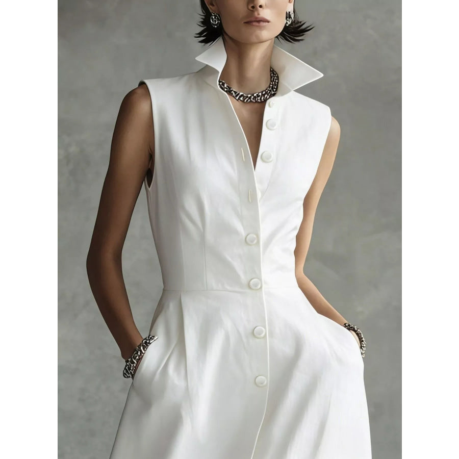Sleeveless Button-Down Midi Shirt Dress Apparel and Accessories