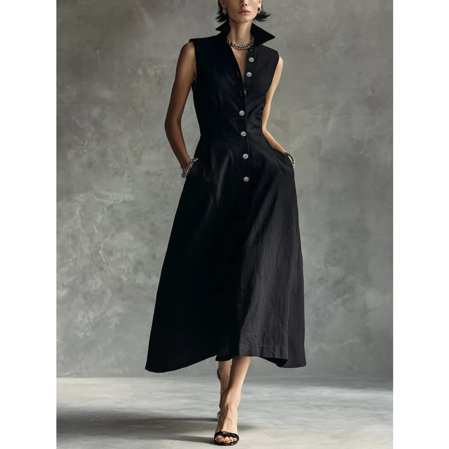 Sleeveless Button-Down Midi Shirt Dress Black / XS Apparel and Accessories