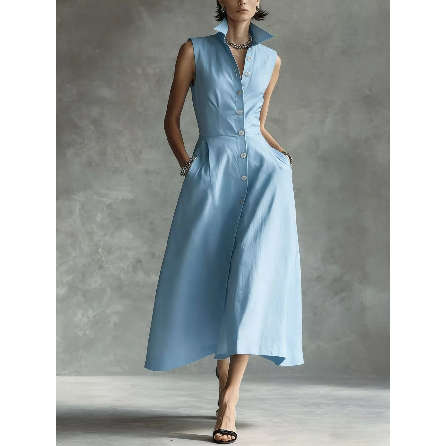Sleeveless Button-Down Midi Shirt Dress Light Blue / XS Apparel and Accessories