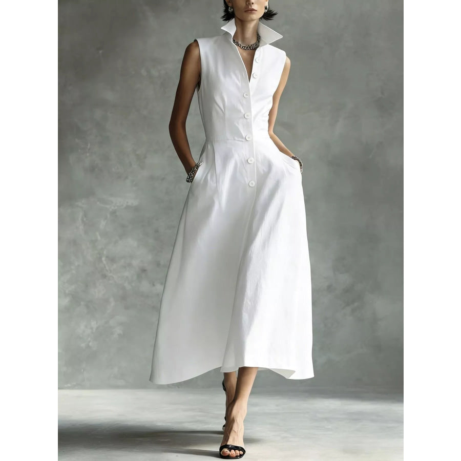 Sleeveless Button-Down Midi Shirt Dress White / XS Apparel and Accessories