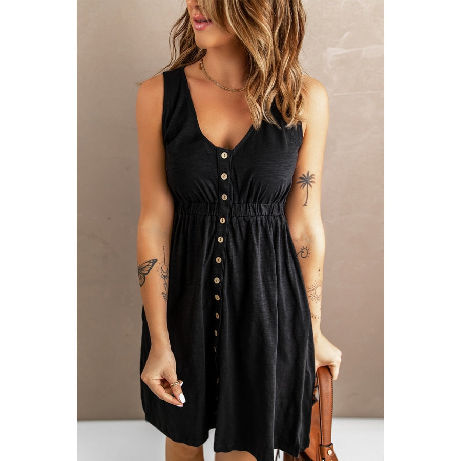 Sleeveless Button Down Mini Dress Black / S