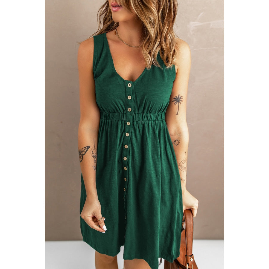 Sleeveless Button Down Mini Dress Evergreen / L