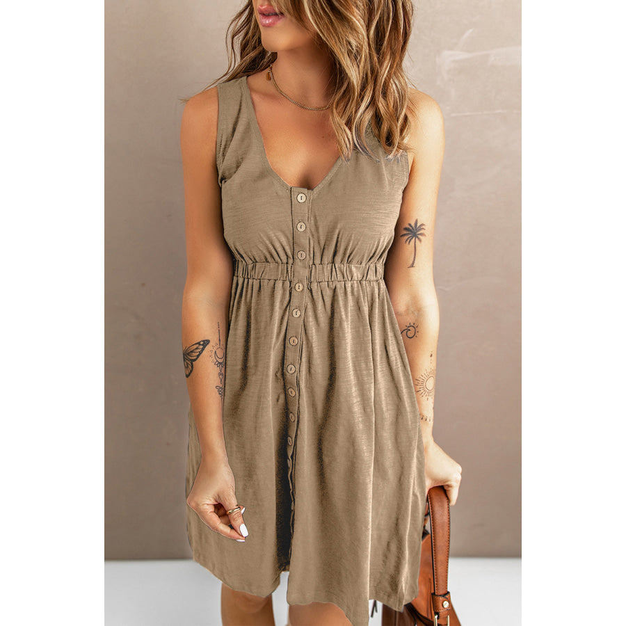 Sleeveless Button Down Mini Dress Khaki / 2XL