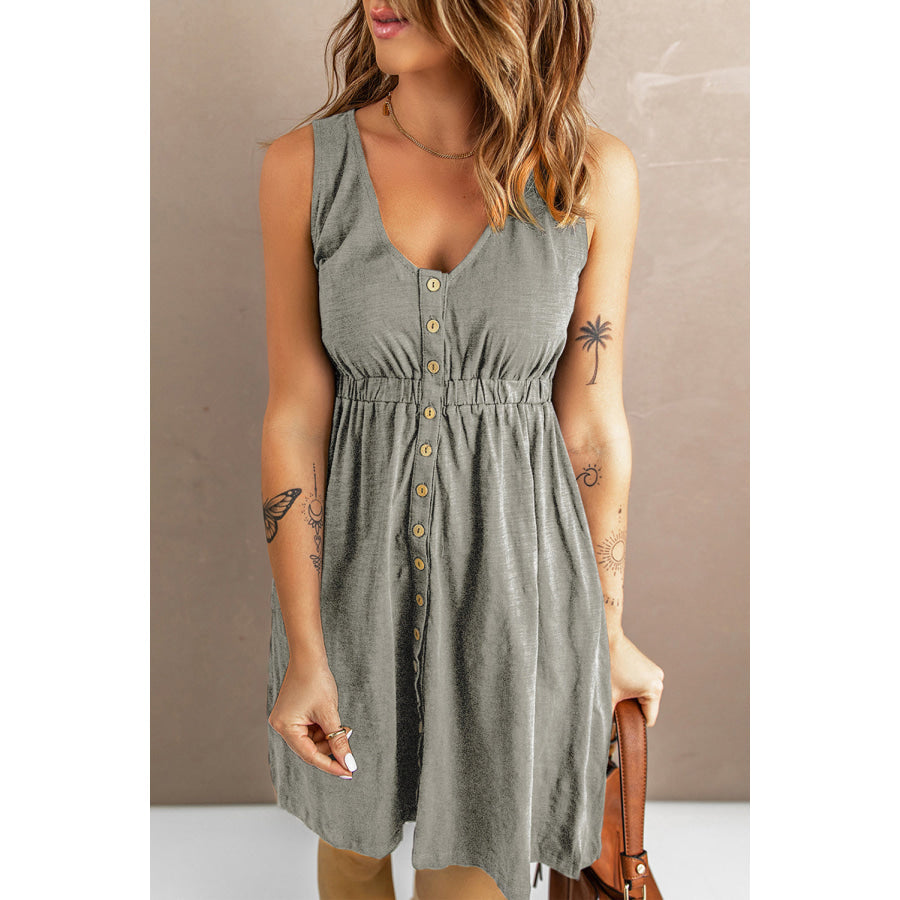 Sleeveless Button Down Mini Dress Light Gray / XL