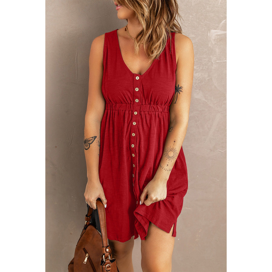 Sleeveless Button Down Mini Dress Red / 2XL