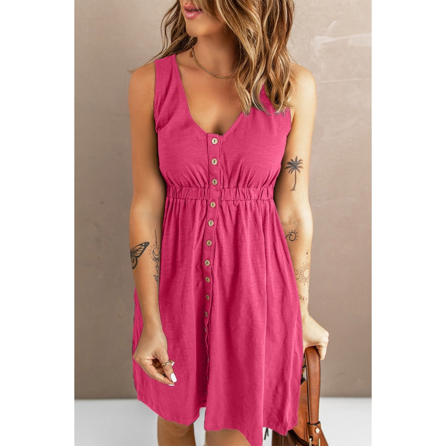 Sleeveless Button Down Mini Dress Very Pink / L