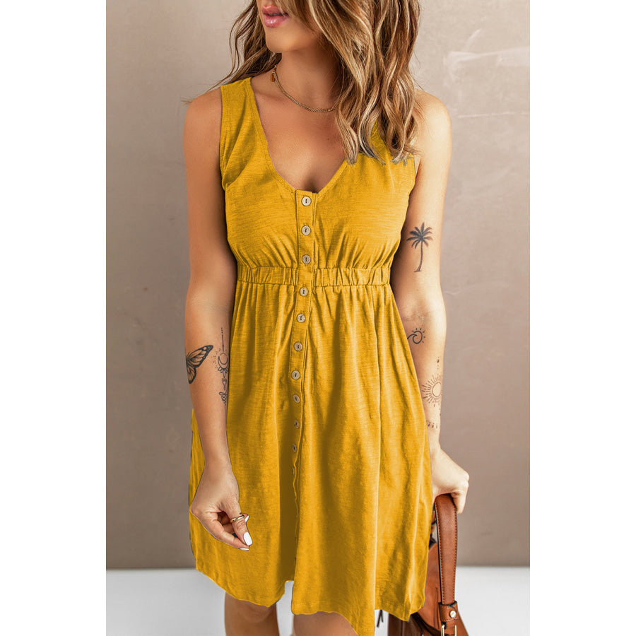 Sleeveless Button Down Mini Dress Yellow / S