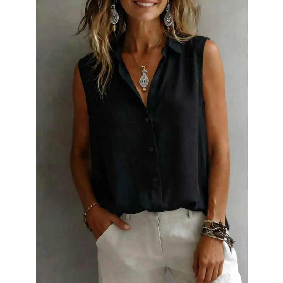 Sleeveless Button-Down Shirt Black / S Apparel and Accessories