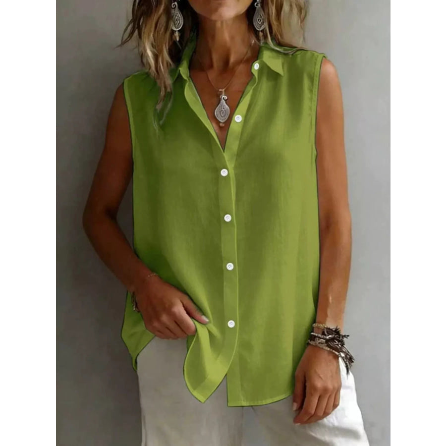 Sleeveless Button-Down Shirt Matcha Green / S Apparel and Accessories