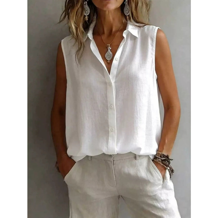 Sleeveless Button-Down Shirt White / S Apparel and Accessories