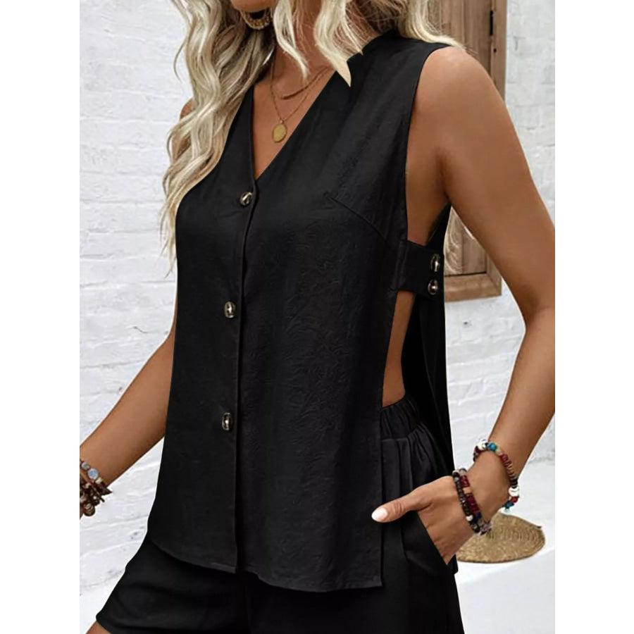 Sleeveless Button-Down Top and Shorts Set Apparel and Accessories