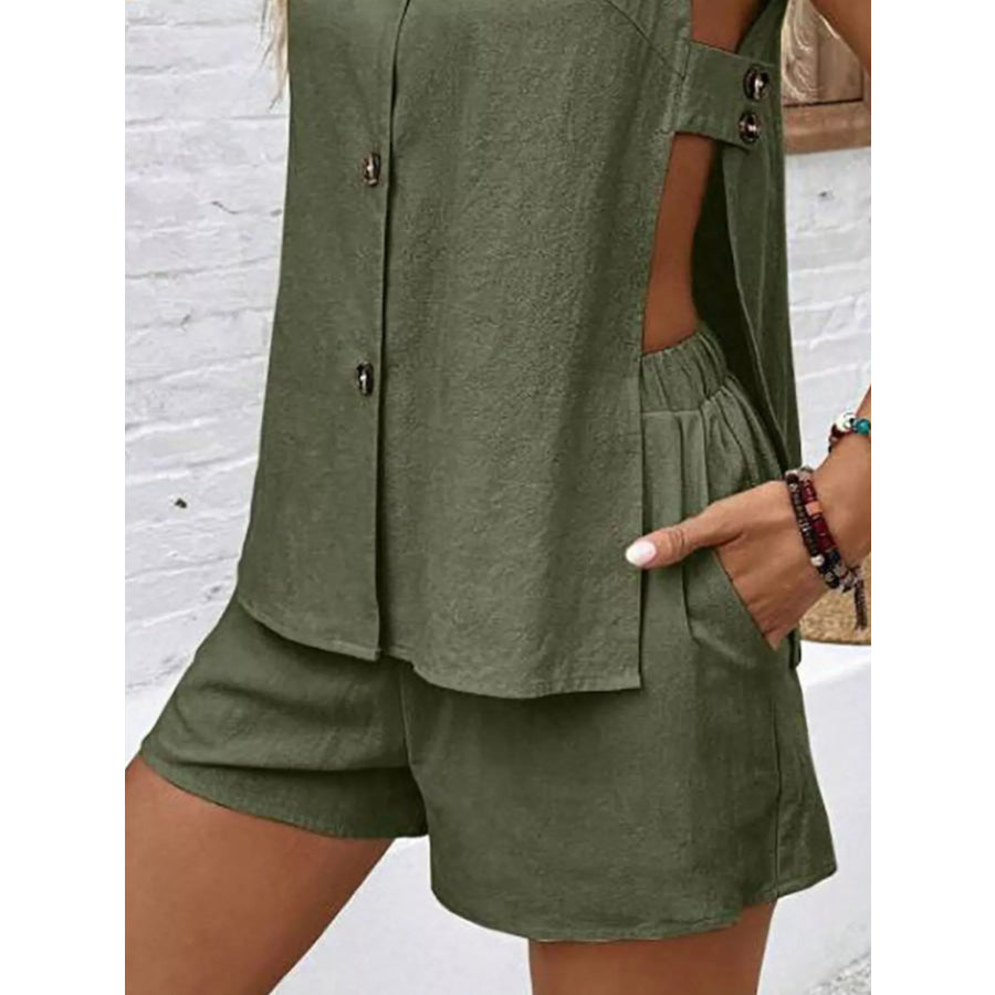 Sleeveless Button-Down Top and Shorts Set Apparel and Accessories