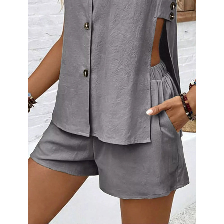 Sleeveless Button-Down Top and Shorts Set Apparel and Accessories