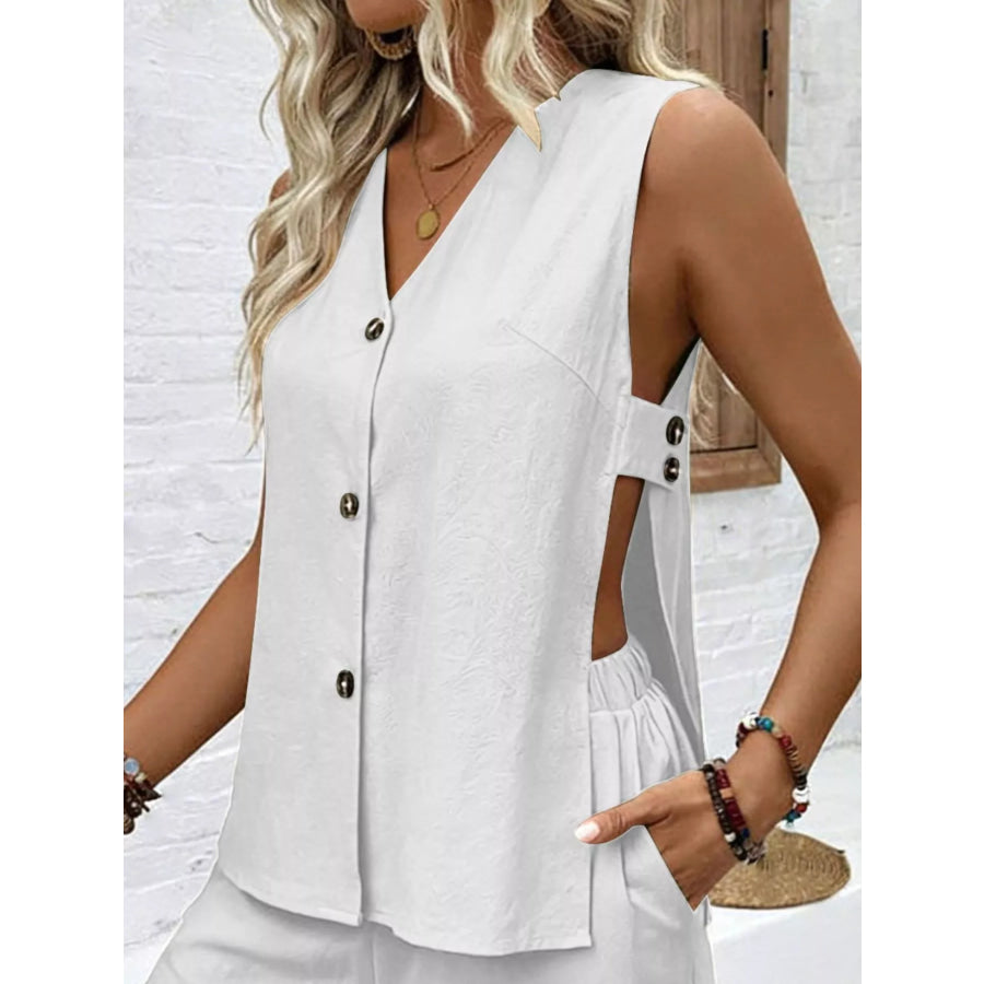 Sleeveless Button-Down Top and Shorts Set Apparel and Accessories