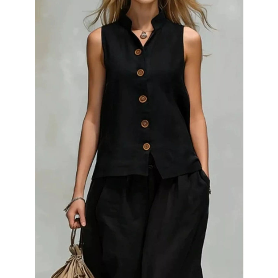 Sleeveless Button-Down Top and Wide-Leg Pant Set Apparel and Accessories