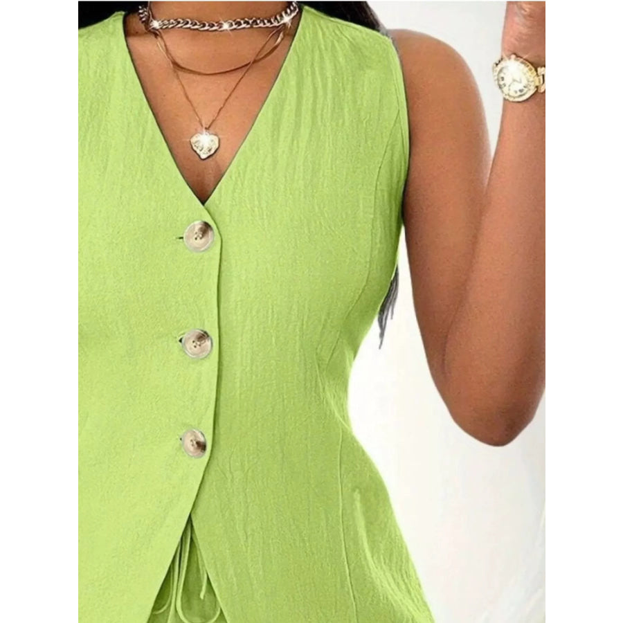 Sleeveless Button-Down Vest & Shorts Set Apparel and Accessories