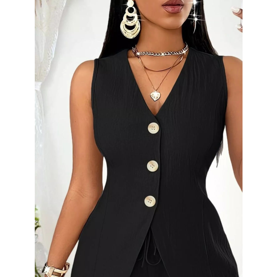 Sleeveless Button-Down Vest & Shorts Set Apparel and Accessories