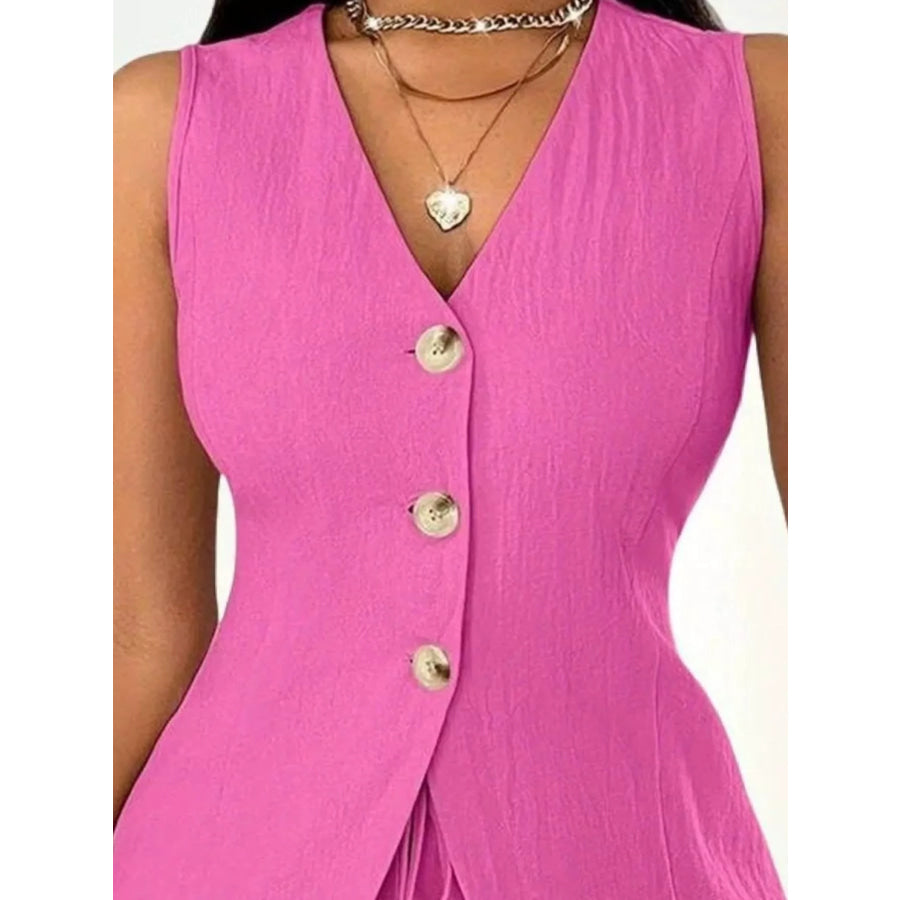 Sleeveless Button-Down Vest & Shorts Set Apparel and Accessories