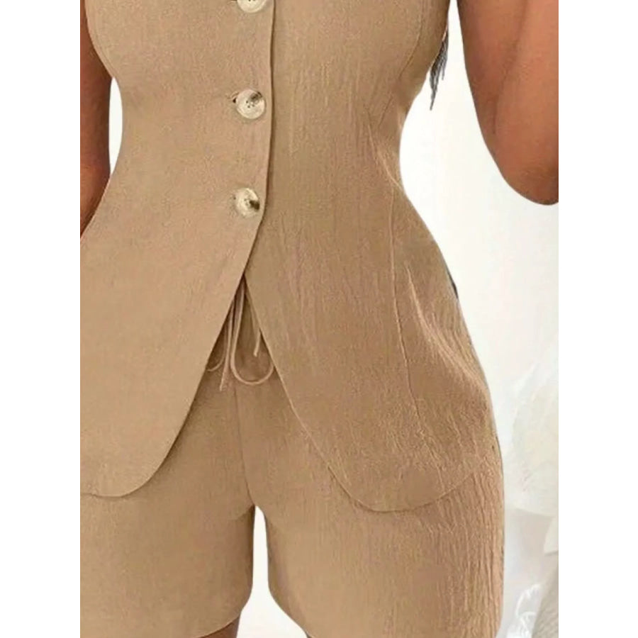 Sleeveless Button-Down Vest & Shorts Set Apparel and Accessories