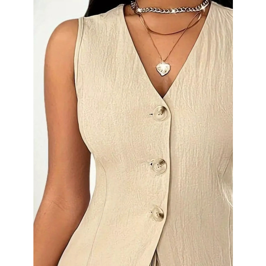 Sleeveless Button-Down Vest & Shorts Set Apparel and Accessories