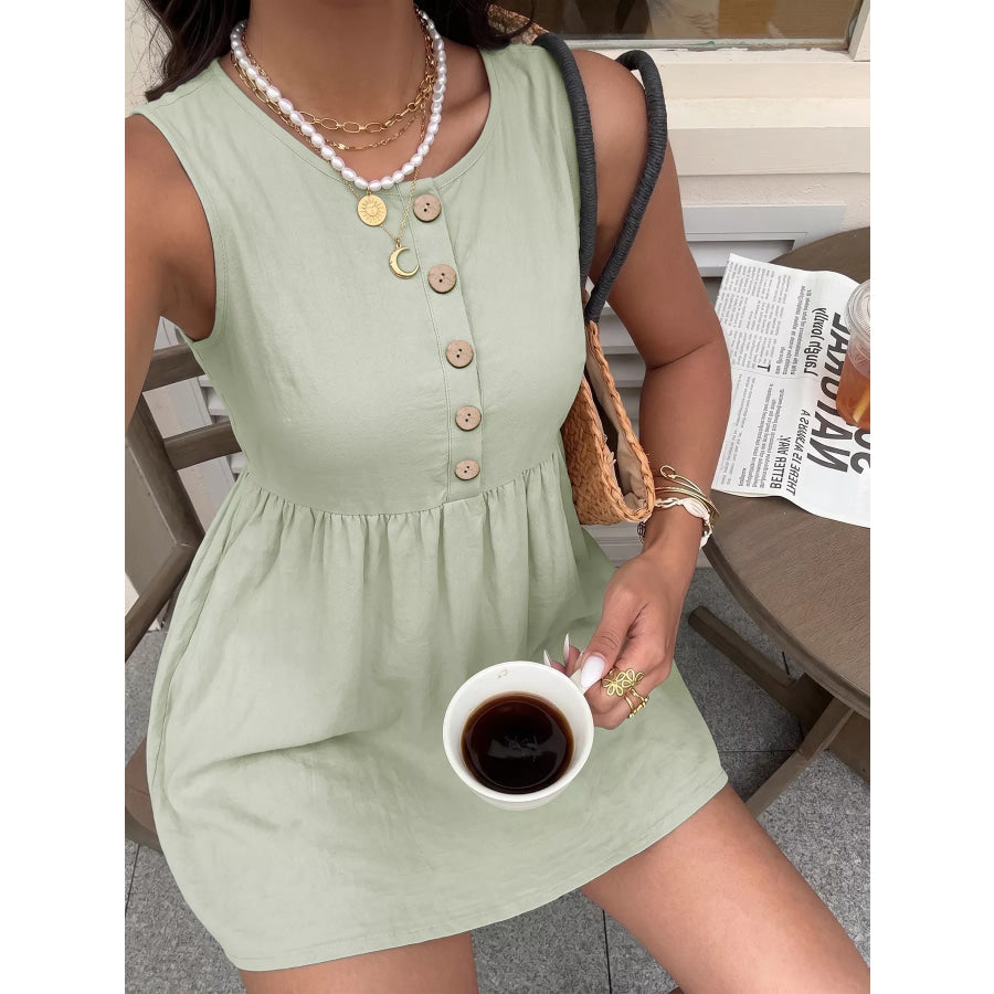 Sleeveless Button-Front A-Line Dress Apparel and Accessories