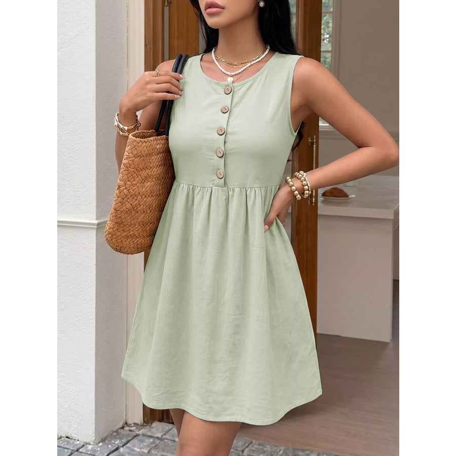 Sleeveless Button-Front A-Line Dress Apparel and Accessories