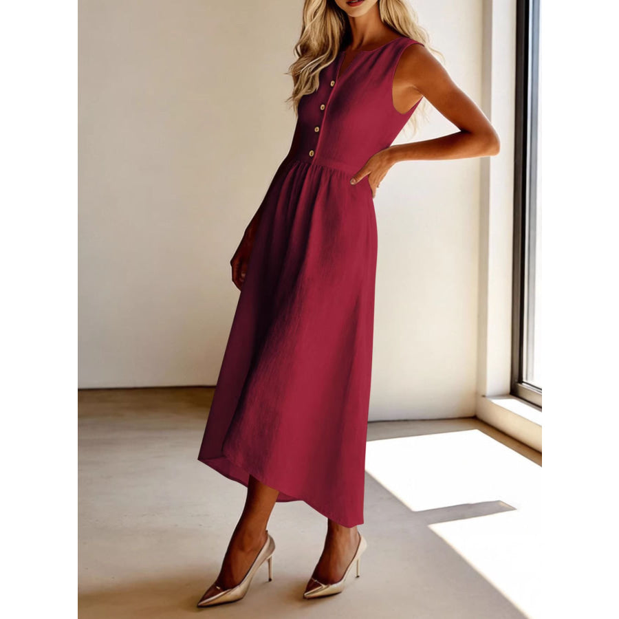 Sleeveless Button Front Flowy Midi Dress Apparel and Accessories