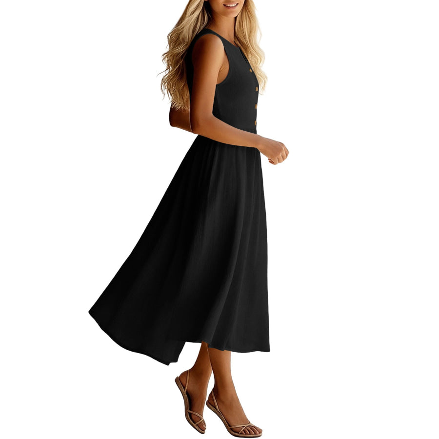 Sleeveless Button Front Flowy Midi Dress Apparel and Accessories
