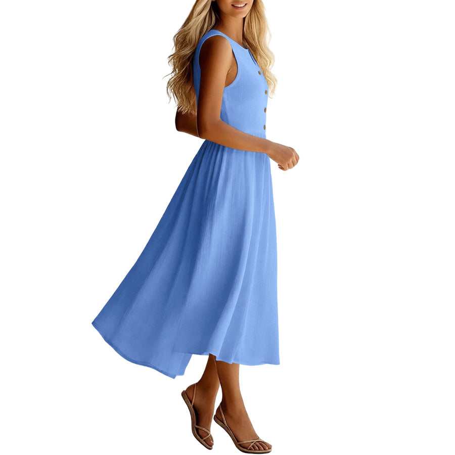 Sleeveless Button Front Flowy Midi Dress Apparel and Accessories