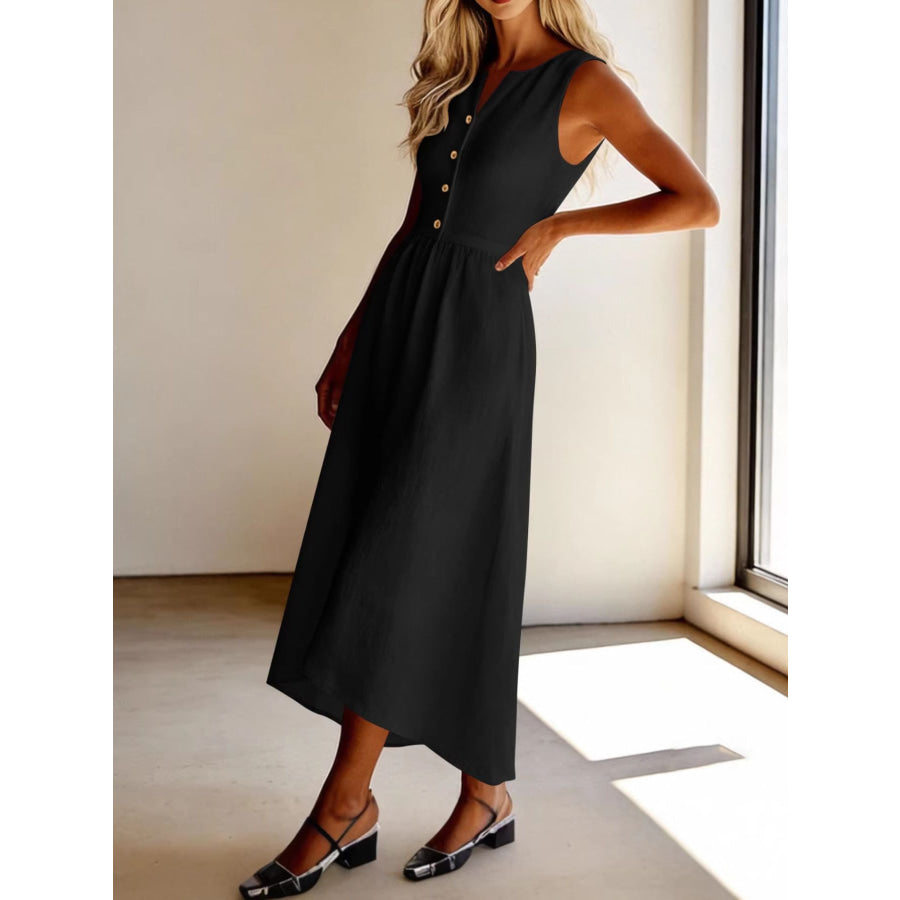 Sleeveless Button Front Flowy Midi Dress Apparel and Accessories