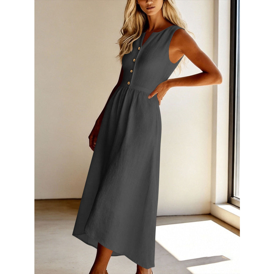 Sleeveless Button Front Flowy Midi Dress Apparel and Accessories