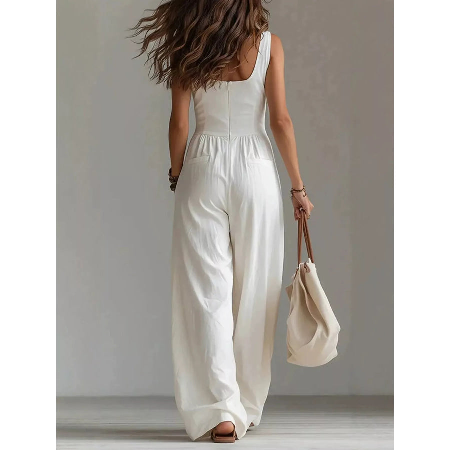 Sleeveless Button-Front Jumpsuit Apparel and Accessories