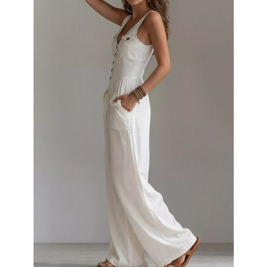Sleeveless Button-Front Jumpsuit Apparel and Accessories