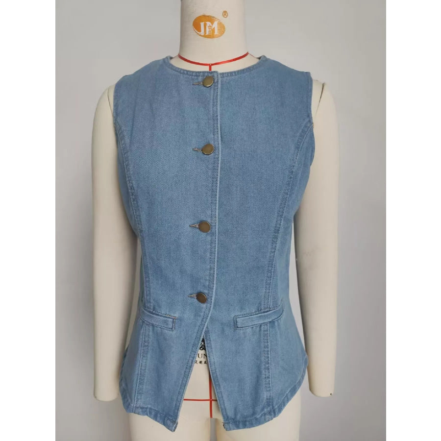 Sleeveless Button-Front Vest and Pants Denim Set Apparel and Accessories