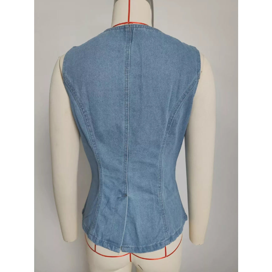 Sleeveless Button-Front Vest and Pants Denim Set Apparel and Accessories