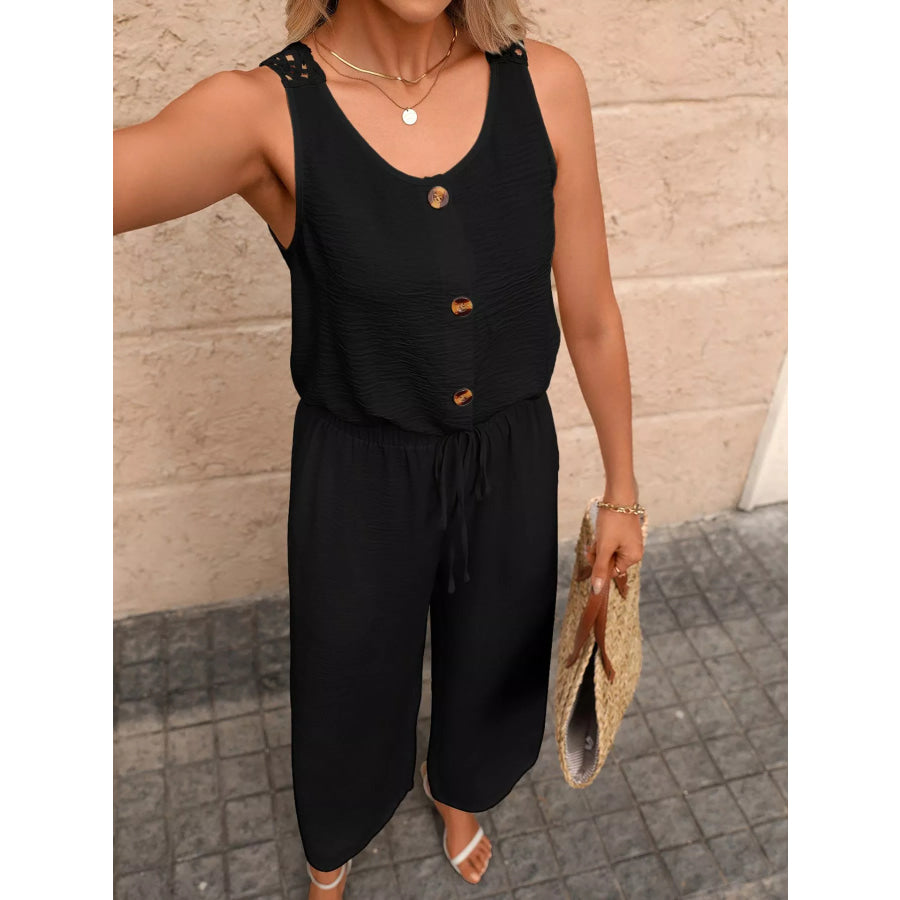 Sleeveless Button-Front Wide Leg Jumpsuit Apparel and Accessories