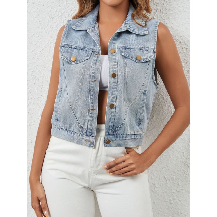 Sleeveless Button Up Denim Jacket Apparel and Accessories